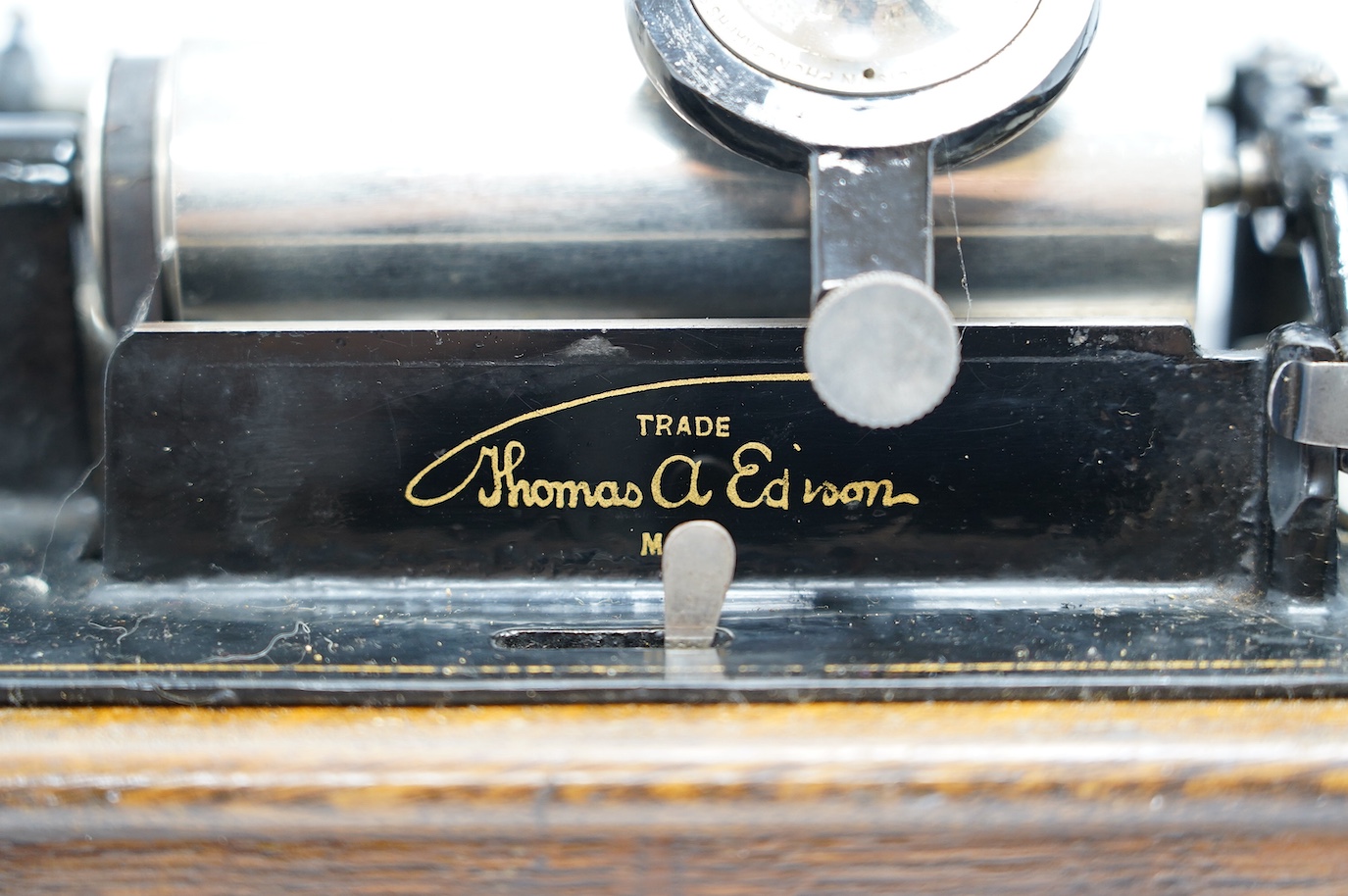 An oak cased Edison Standard phonograph, 28.5cm high. Condition - fair